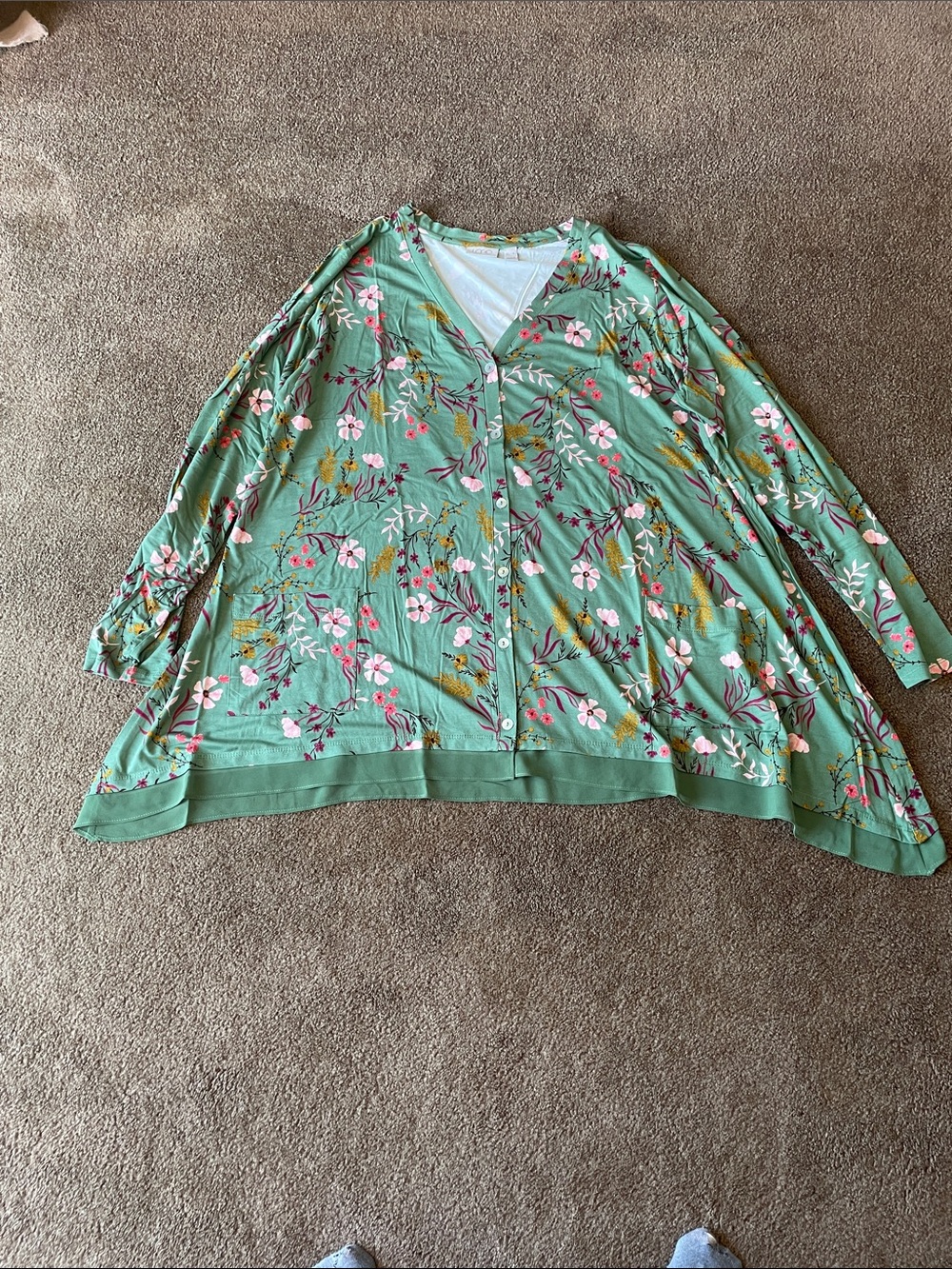 LOGO by Lori Goldstein Seafoam Green Floral Button-Front Blouse